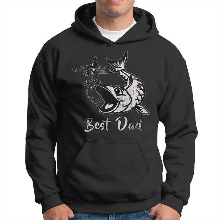 Distressed Fathers Day Best Dad Fishing Fish Father Gift For Mens Hoodie