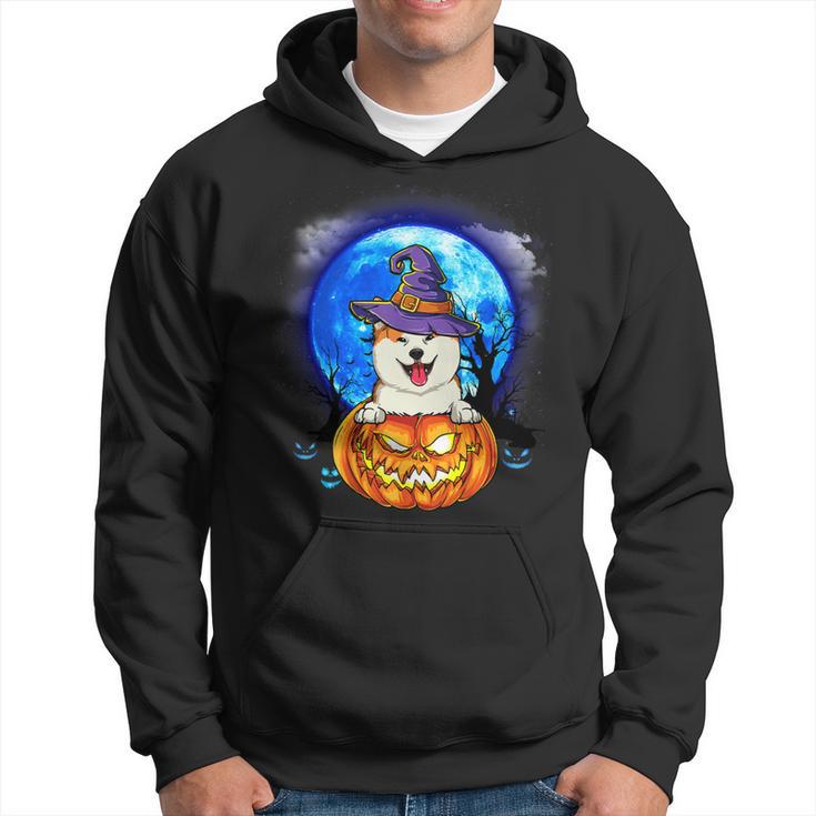 Dog Akita Witch Hat Pumpkin Scary Halloween Dog Lovers Hoodie