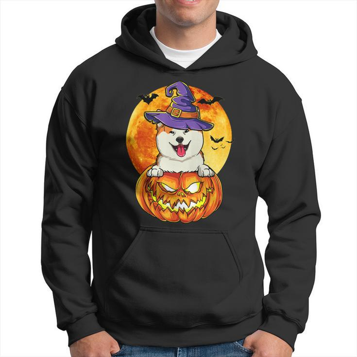 Dog Akita Witch Pumpkin Halloween Dog Lover Funny Hoodie