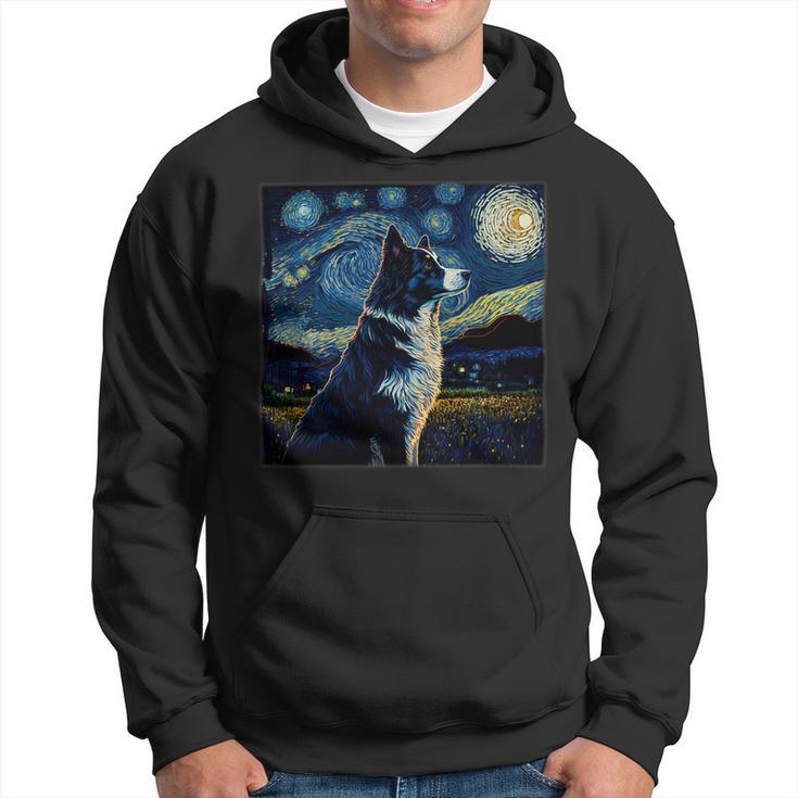 Dog Border Collie Surrealism Starry Night Border Collie Dog Hoodie