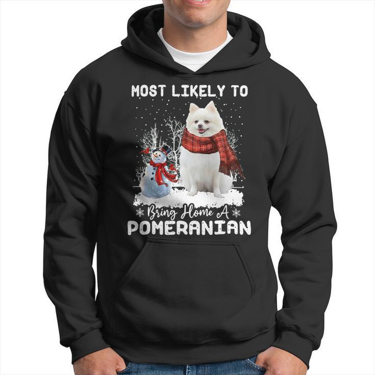 Dog Pomeranian Most Likely To Bring Home A Pomeranian Funny Xmas Dog Lover Hoodie