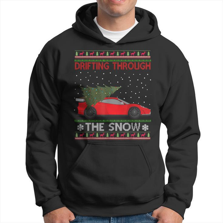 Drifting Through The Snow Ugly Christmas Sweater Tree Car Hoodie