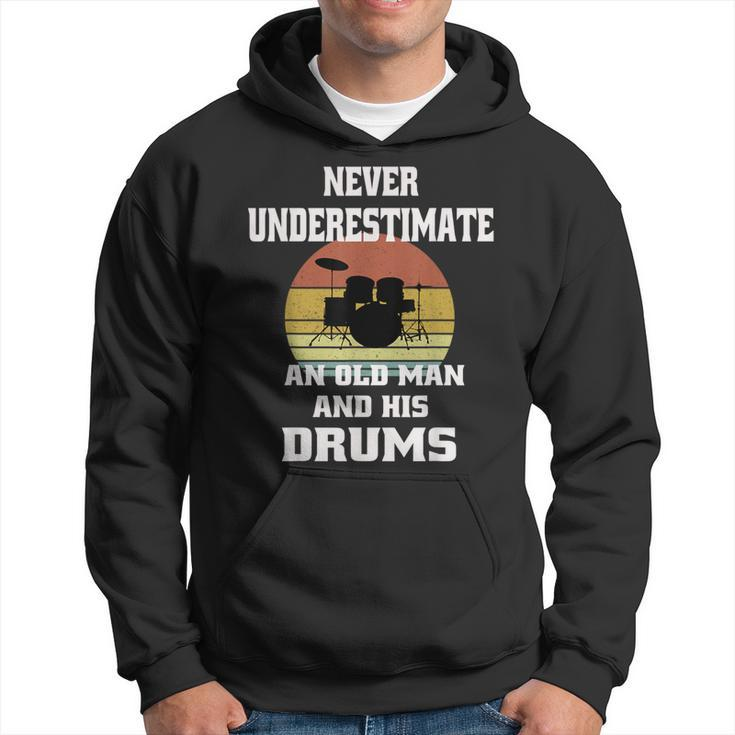 Drummer Never Underestimate Old Man And His Drum Set Retro Hoodie