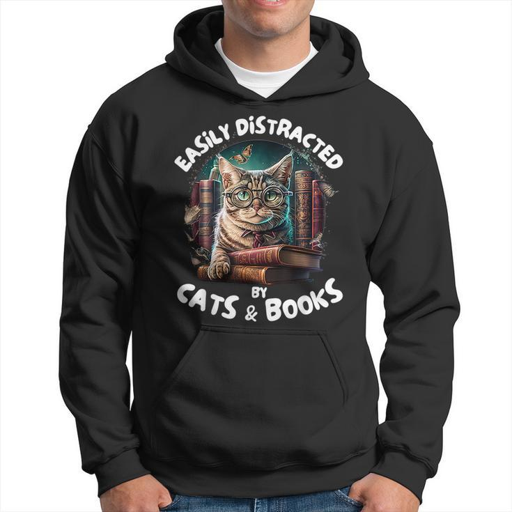 Easily Distracted By Cats And Books Librarians Bibliophiles Hoodie