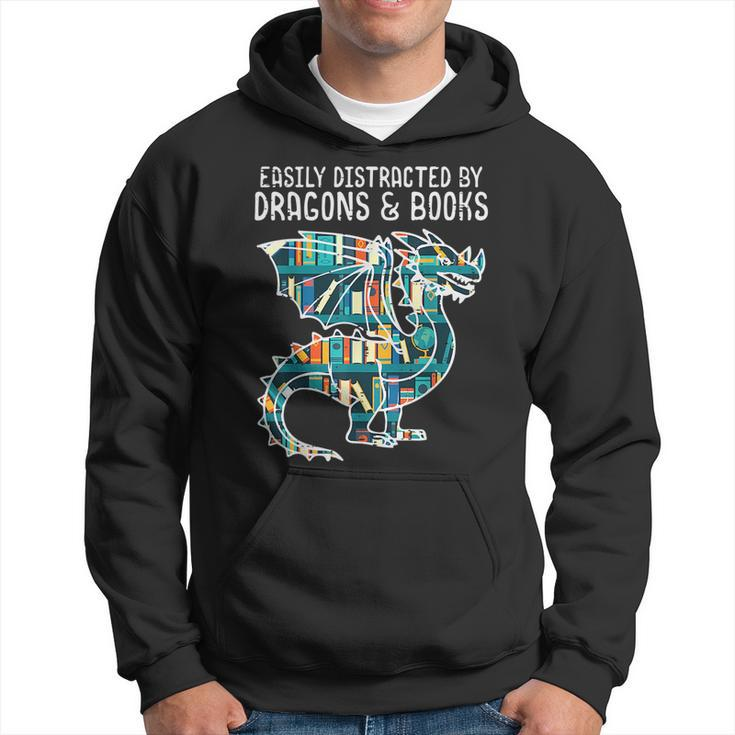 Easily Distracted By Dragons Books Funny Reading Bookworm Reading Funny Designs Funny Gifts Hoodie