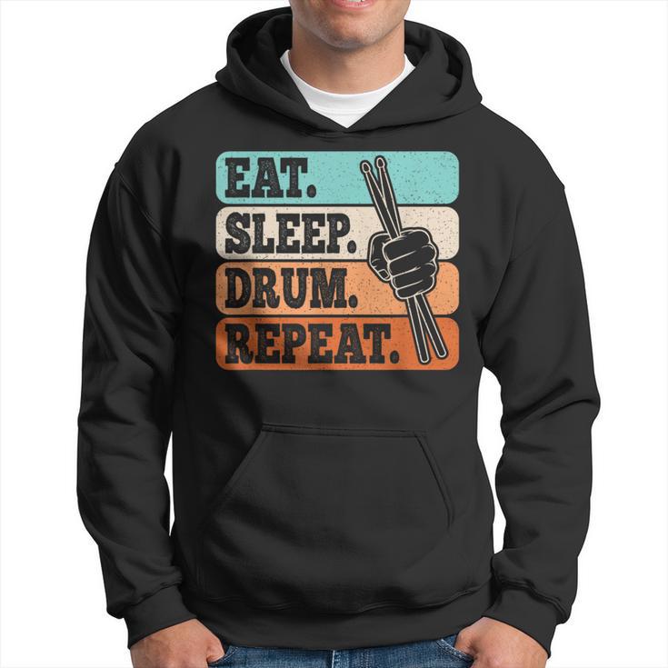 Eat Sleep Drum Repeat Funny Drummer Drumming Lover Retro  Hoodie