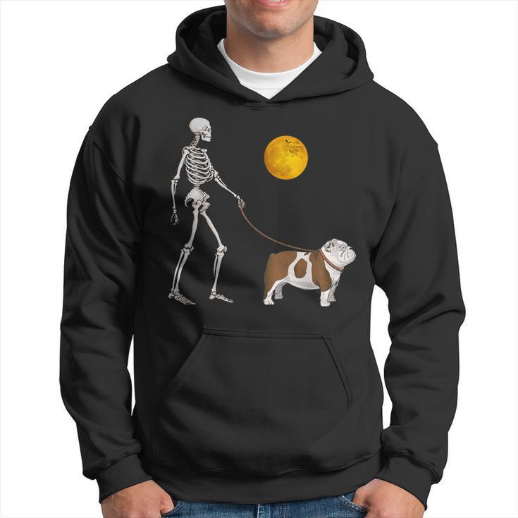 English Bulldog Skeleton Dog Walking Halloween Costume Hoodie