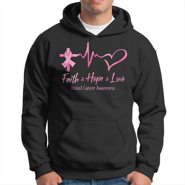 Faith Hope Love Breast Cancer Awareness Ribbon Heartbeat Hoodie