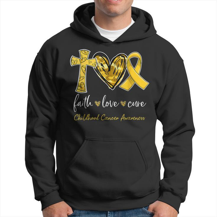 Faith Love Cure Gold Ribbon Childhood Cancer Awareness Hoodie