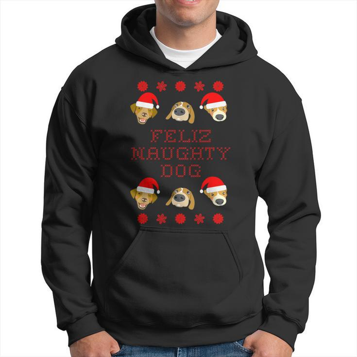 Feliz Naughty Dog Ugly Christmas Sweater-Style Hoodie