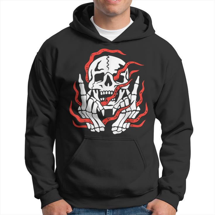 Fire Skeleton Halloween Costume Scary Goth Gothic Skull Hoodie