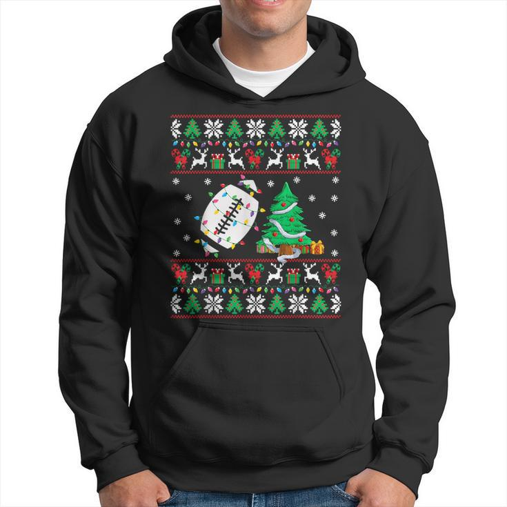 Football Ugly Christmas Sweater Football Player Xmas Lights Hoodie