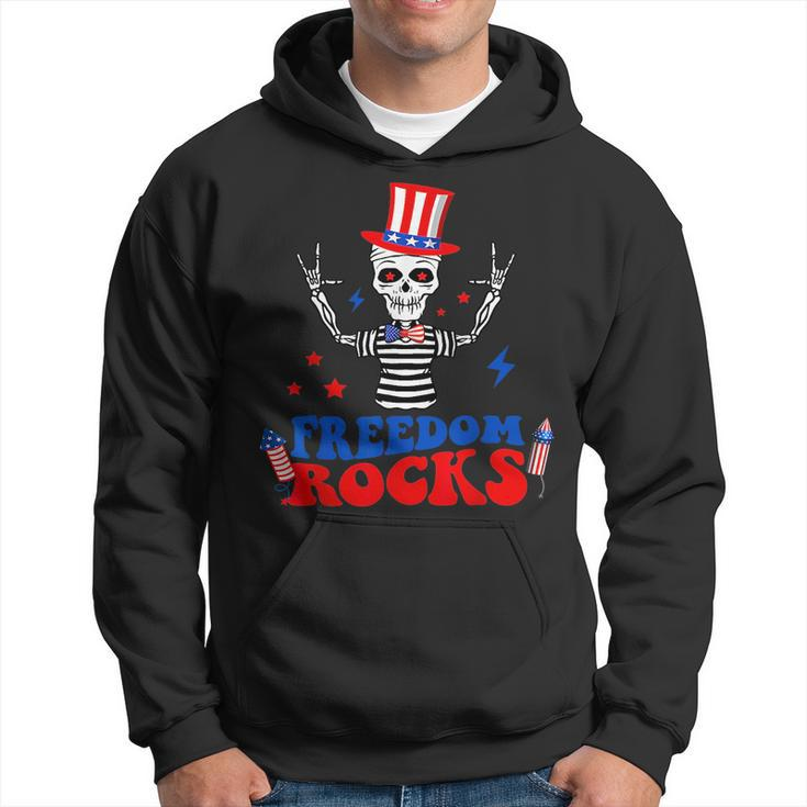 Freedom Rocks Skeleton American Flag Independence Day 1776  1776 Funny Gifts Hoodie