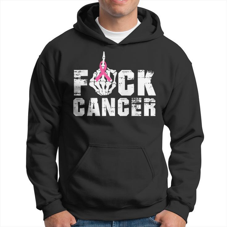 Fuck Cancer Skeleton Middle Breast Cancer Warrior Octocber Hoodie