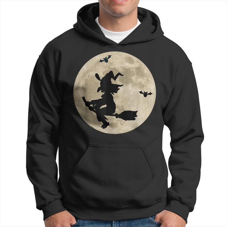 Full Moon Witch On Broomstick Bats Space Halloween Halloween Hoodie