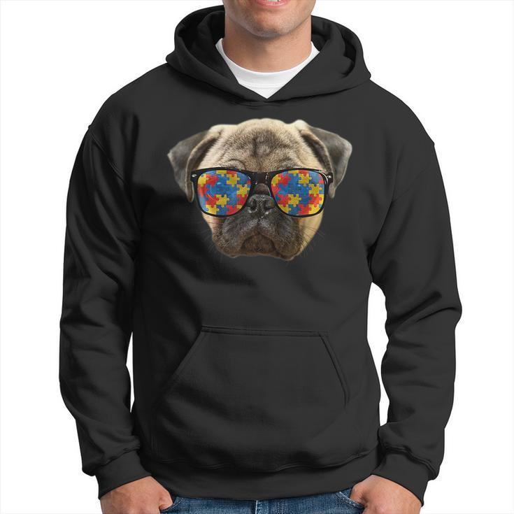 Funny Autism Pug Wearing Sunglasses For Autism Awareness Gifts For Pug Lovers Funny Gifts Hoodie