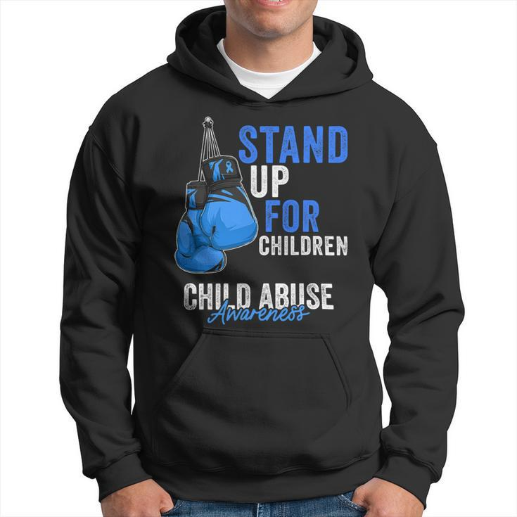 Funny Boxing Child Abuse Prevention Awareness Boxing Gloves Blue Ribbon Hoodie