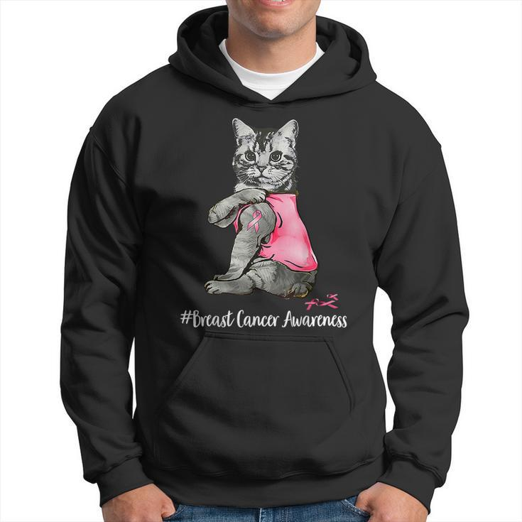Cat Pink Ribbon In October We Wear Pink Breast Cancer Hoodie