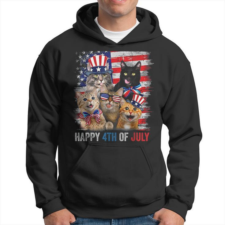 Funny Cats Happy 4Th Of July American Us Flag 4Th Of July Hoodie