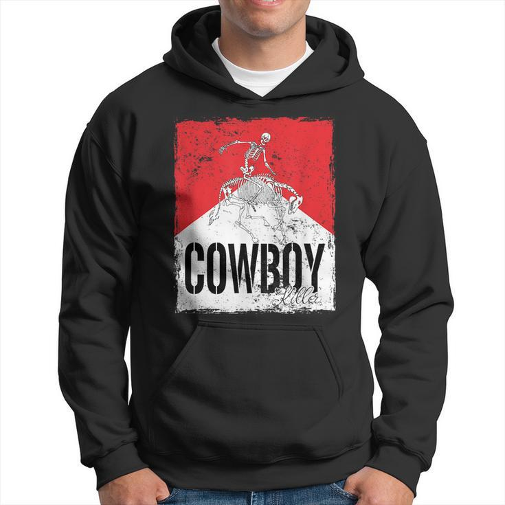 Funny Cowboy Killer Western Rodeo Skeleton Bull Horn Skull  Rodeo Funny Gifts Hoodie