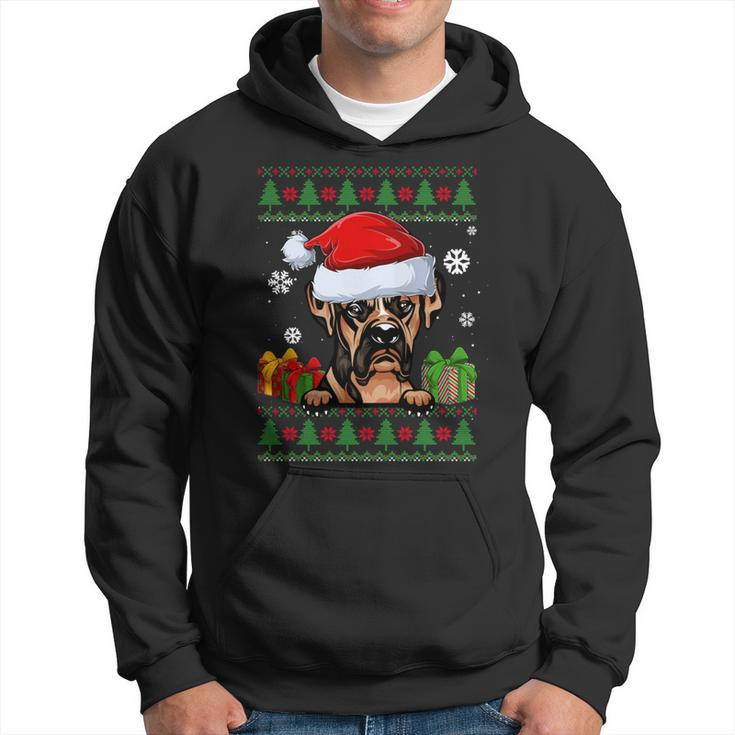 Dog Lovers Boxer Santa Hat Ugly Christmas Sweater Hoodie