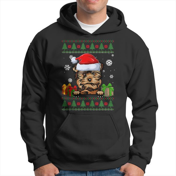 Dog Lovers Yorkie Santa Hat Ugly Christmas Sweater Hoodie