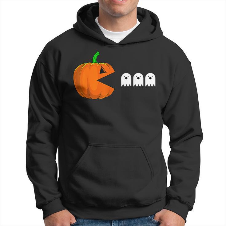 Halloween Pumpkin Eating Ghost Gamer Humor Novelty Hoodie