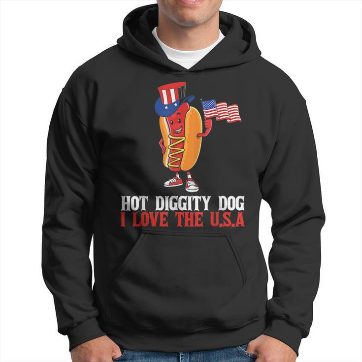 Funny Hot Diggity Dog I Love Usa American Flag 4Th Of July  Hoodie