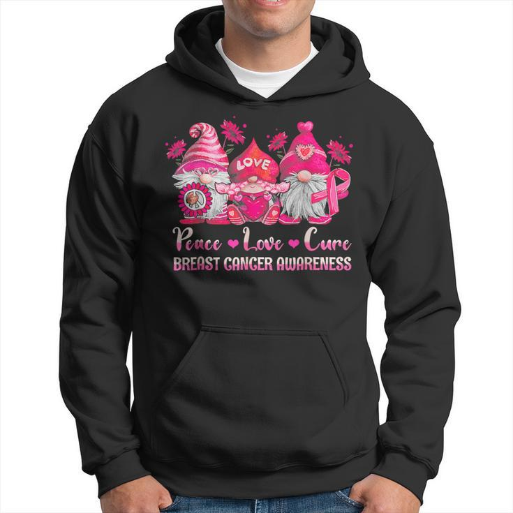 Gnome Peace Love Cure Pink Ribbon Breast Cancer Awareness Hoodie