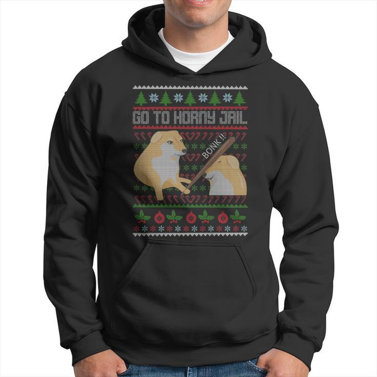 Go To Horny Jail Ugly Christmas Sweater Bonk Meme Hoodie