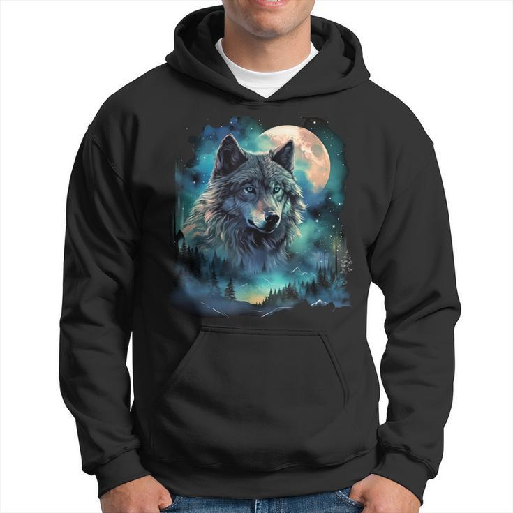 Grey Wolf Hunting Grounds Icy Moon Forest Galaxy Hoodie