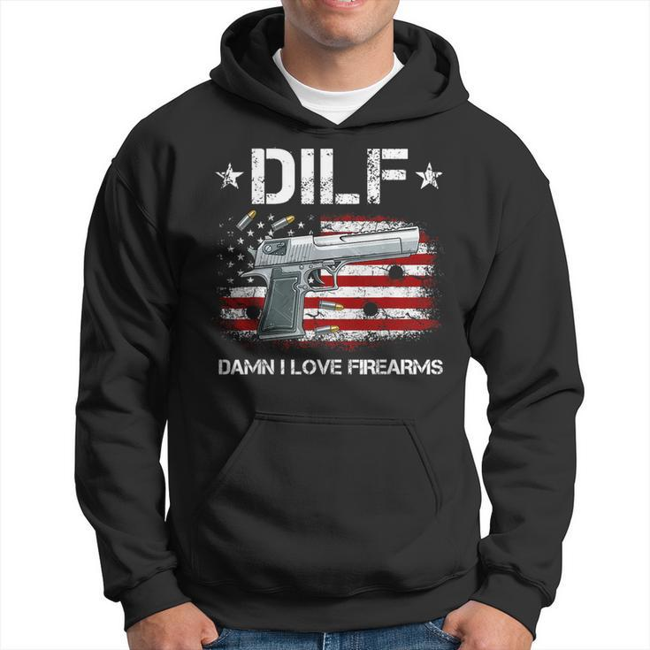 Gun American Flag Dilf - Damn I Love Firearms  Hoodie