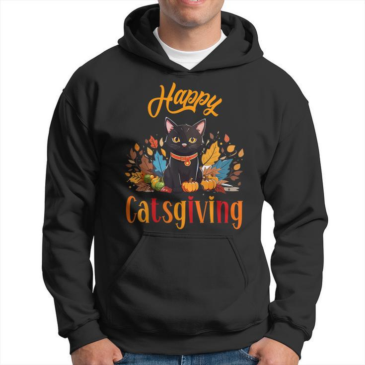 Happy Catsgiving Cute Black Cat Kitten Lover Thanksgiving Hoodie