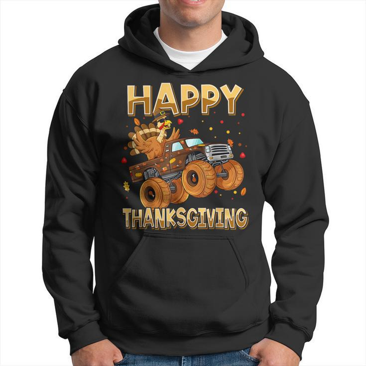 Happy Thanksgiving Riding Monster Truck Turkey Toddler Boys Hoodie