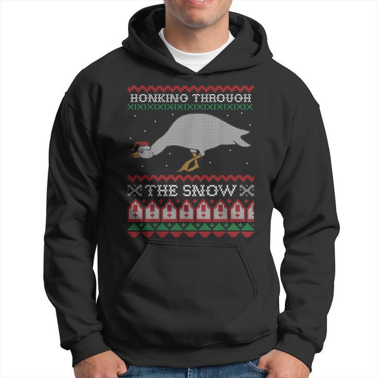 Honking Through The Snow Goose Ugly Christmas Sweater Honk Hoodie