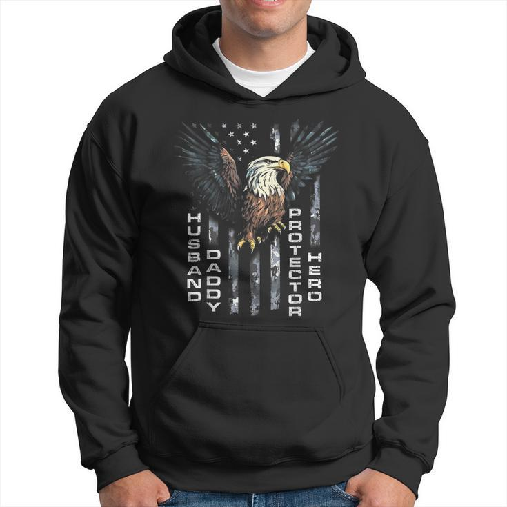 Husband Daddy Protector Hero Fathers Day American Flag Funny Gifts For Husband Hoodie