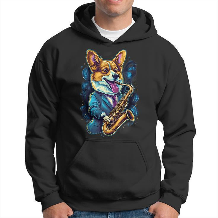 Jazz Musician Corgi Dog Saxophone Corgi Funny Gifts Hoodie