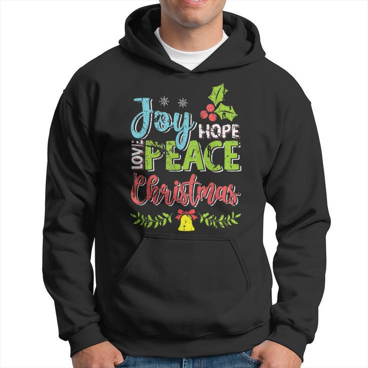Joy Hope Love Peace Christmas Season Wishes Distressed Hoodie