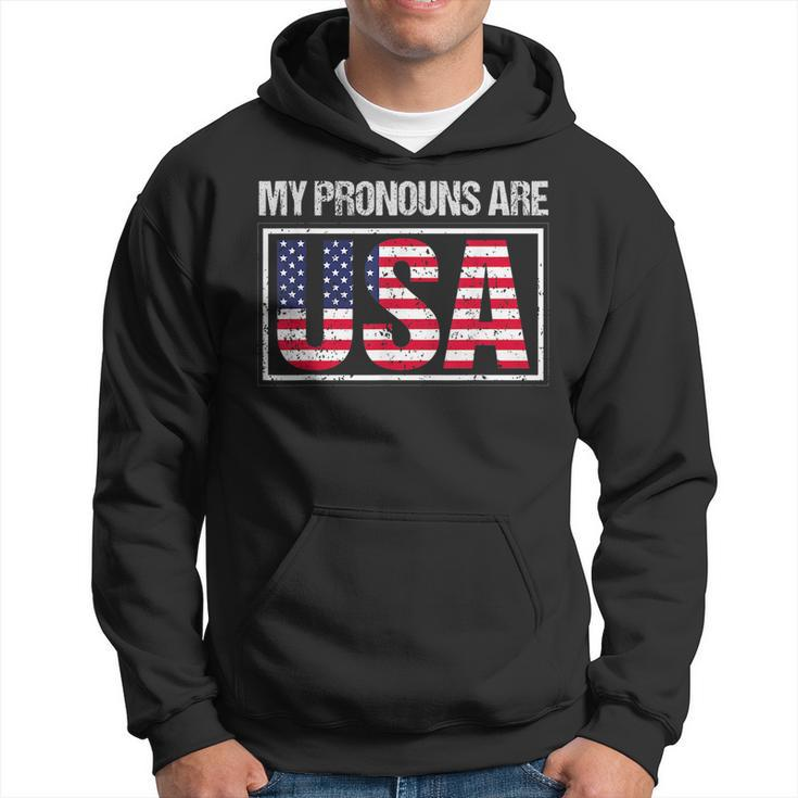 July 4Th My Pronouns Are Usa Funny Patriotic Us Flag Gift For Mens Hoodie