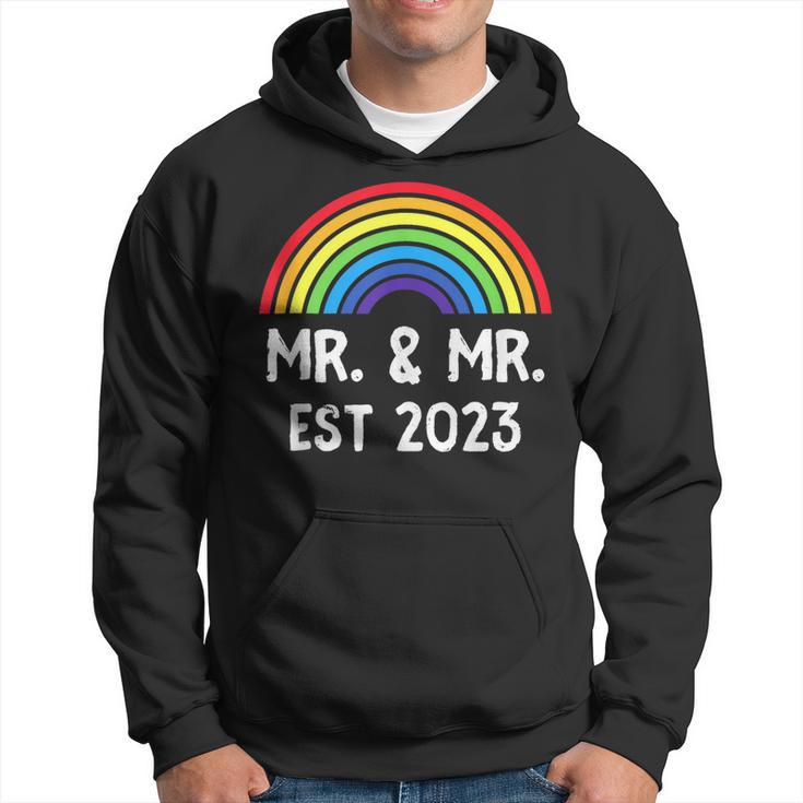 Just Married Engaged Lgbt Gay Wedding Mr And Mr Est 2023  Hoodie