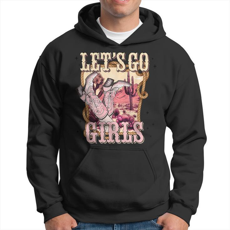 Lets Go Girl Cowboy Pink Boot Retro Western Country  Hoodie