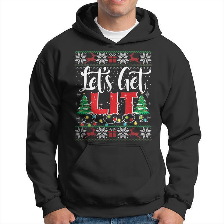 Let's Get Lit Christmas Lights Ugly Sweater Xmas Drinking Hoodie