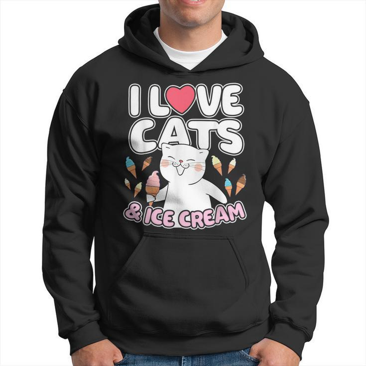 I Love Cats & Ice Cream Cute Kitty Feline Dessert Lover Hoodie
