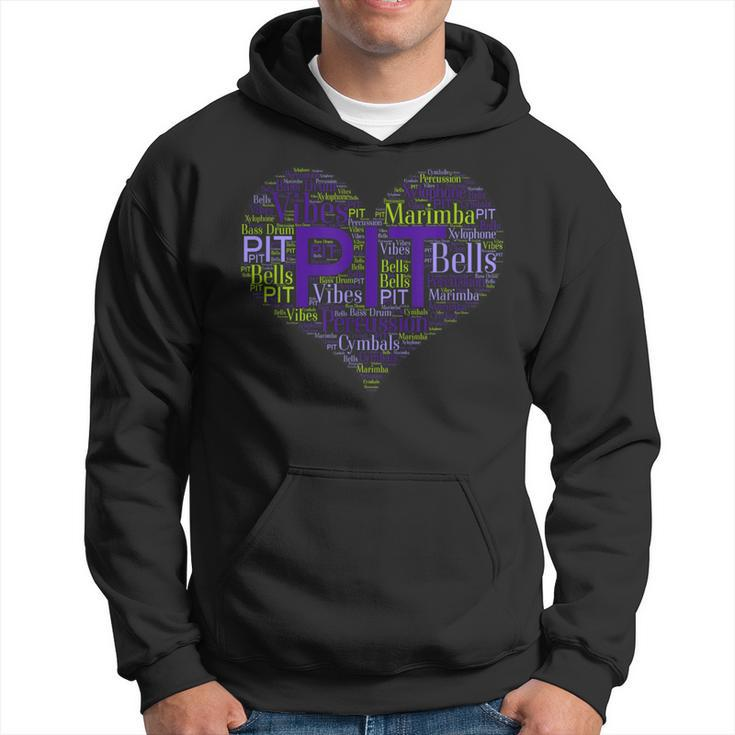 I Love Pit Marching Band Percussion Heart Word Cloud Hoodie