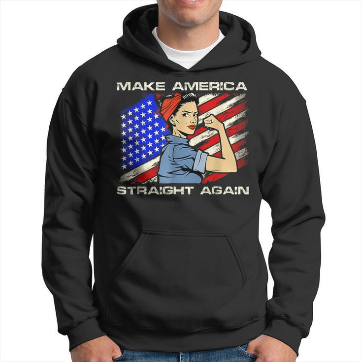 Masa Make America Straight Again Strong Woman American Flag Hoodie
