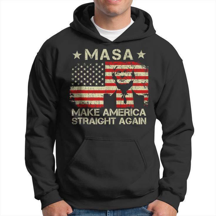 Masa Make America Straight Again Trump American Flag Hoodie