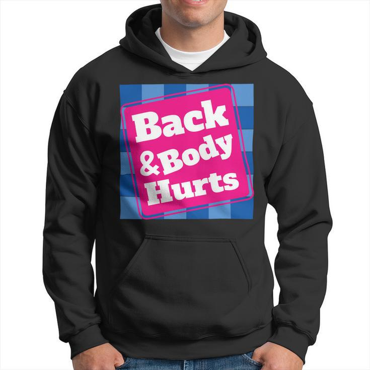 Mens Funny Back Body Hurts Tee Quote Workout Gym Top Hoodie