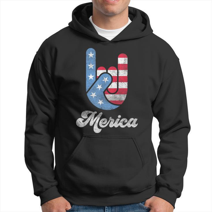 Merica Rock N Roll Hand Red White Blue Funny 4Th Of July  Hoodie
