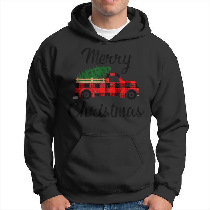 Merry Christmas Tree On Buffalo Plaid Truck Hoodie