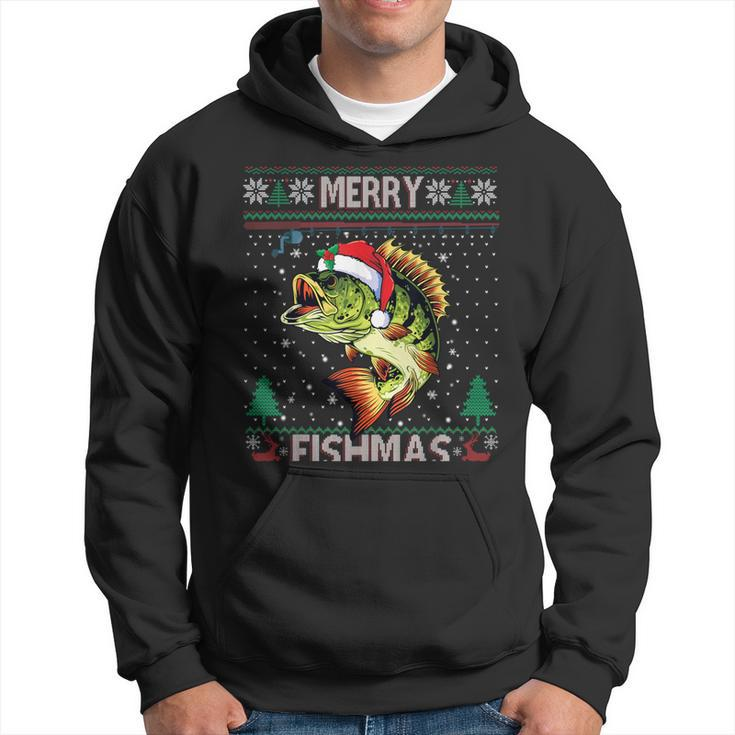 Merry Fishmas Bass Fish Fishing Christmas Ugly Sweater Xmas Hoodie